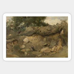 Stone Mine of Chaise-Marie in Fontainebleau by Jean-Baptiste Camille Corot Sticker